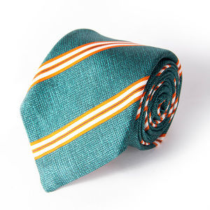 KITON NAPOLI GREEN,ORANGE & WHITE STRIPED TIE | MENS